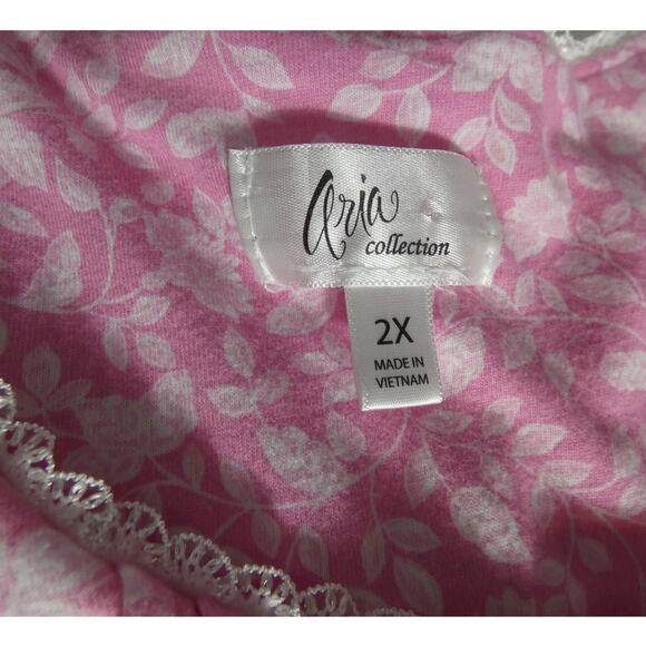 Aria Collection Cotton Nightgown 2X Pink White Flowers Plus Size Short Sleeves - Picture 5 of 7